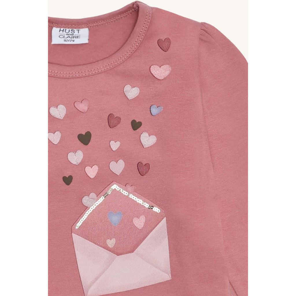 Hust & Claire HCAlma heart letter T-shirt L/S 3392 Dry Rose