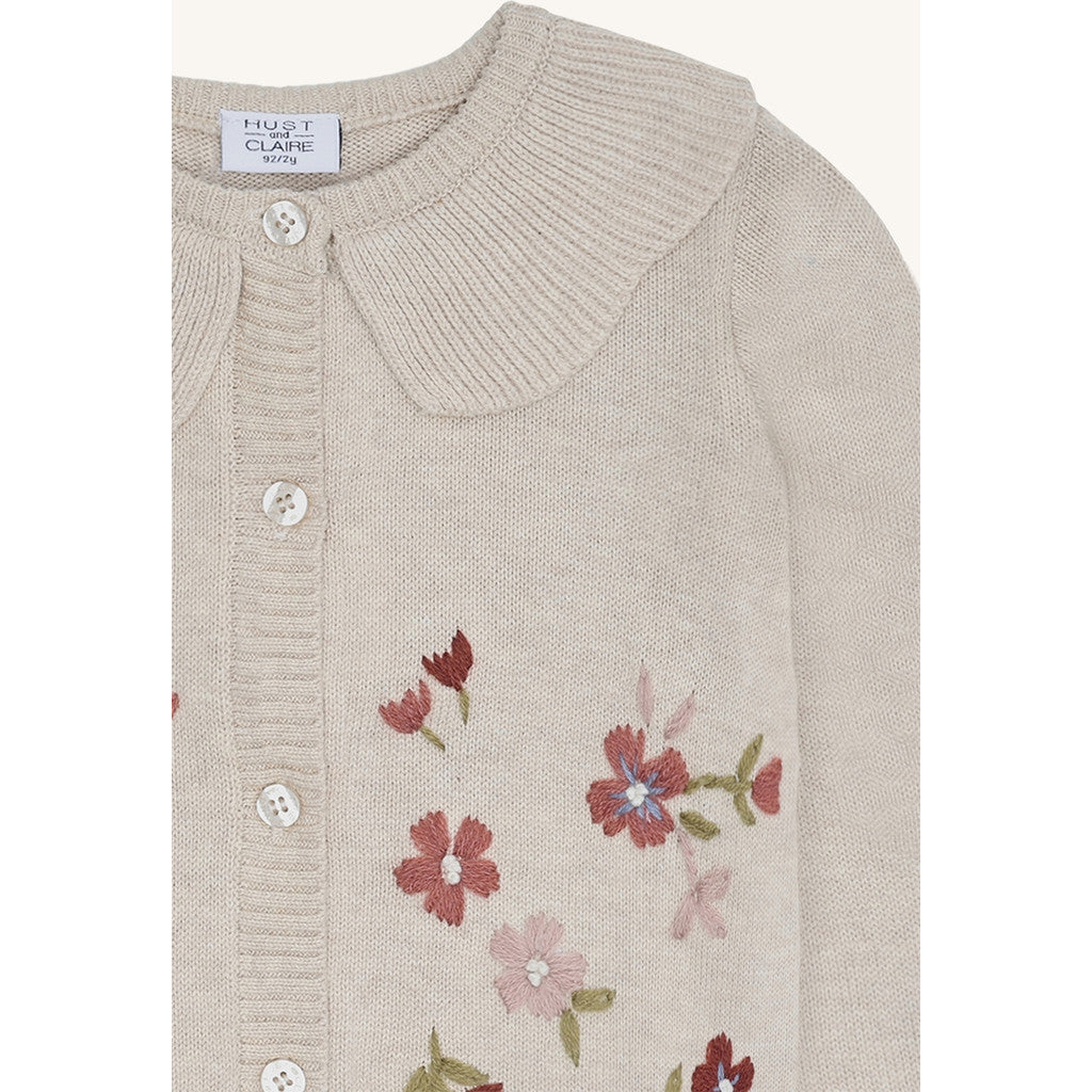 Hust & Claire HCCamilia flower emb. Cardigan 1290 Wheat Melange
