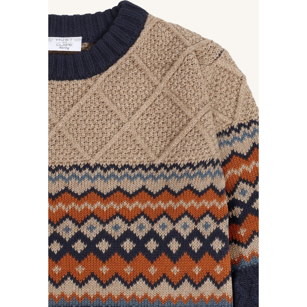 Hust & Claire HCPelle Knit Colorblock Stripes Pullover 3554 Biscuit